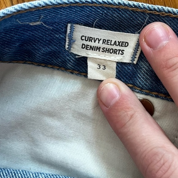 Size 33 waist Madewell denim cut off shorts.  Two holes in each thigh. - Picture 2 of 4